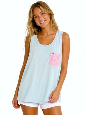 NEW Fraternity Collection Cotton Tank with Pocket Blue Size S Oversized Preppy